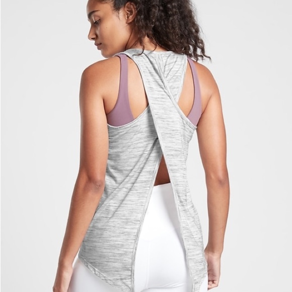 Athleta Essence Spacedye Tie Back Tank Gray Striped Women's Workout Tank Top - Picture 2 of 13
